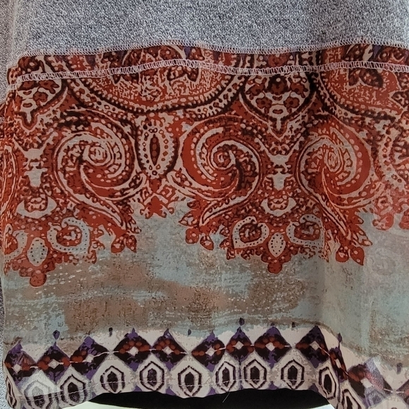 Anm Gray Casual Long Raglan Sleeve Shirt w/Sheer Boho Print Fabric Size Large - Picture 4 of 12